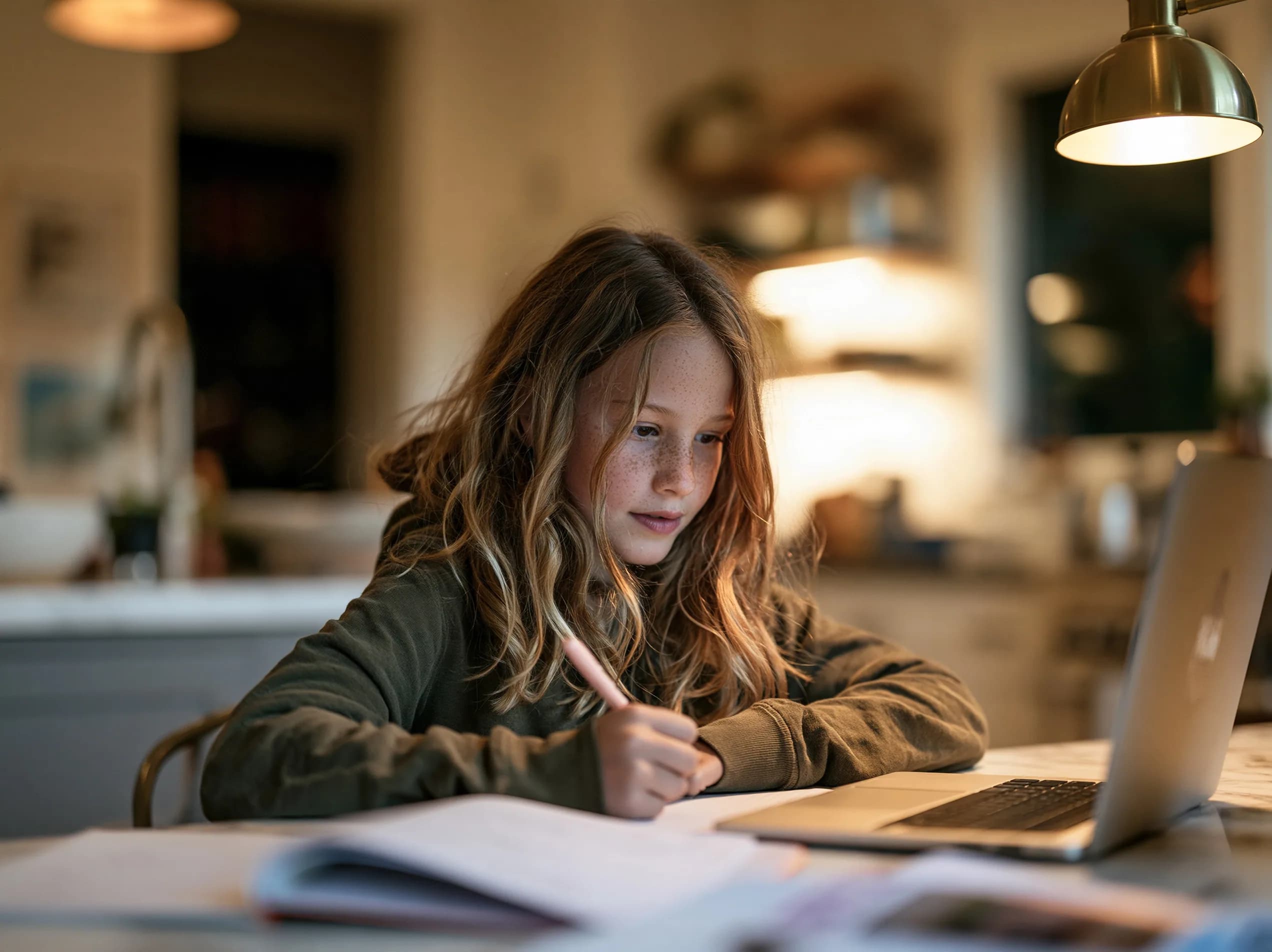 A student attending a Liahona online class from home